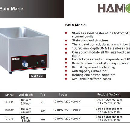 101032 - Bain Marie Wet Heat Depth 150mm - With Drain Tap