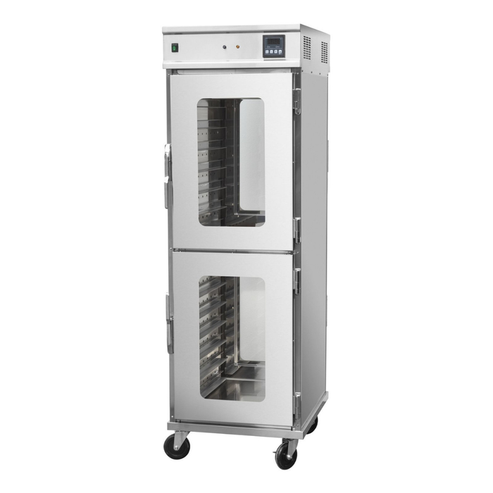 101108-PRO - Freestanding 2 Tier Pass Through 304 S/S Mobile Hot Holding Cabinet - 14 Shelves - HC-14PRO