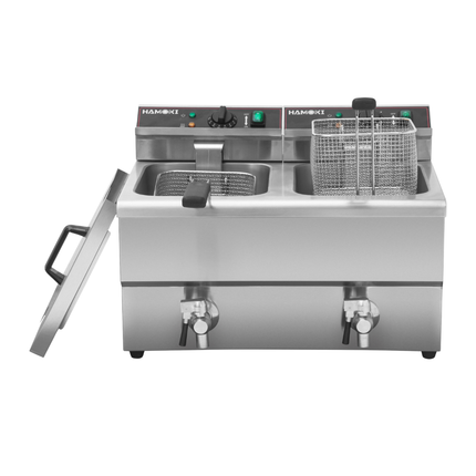 101110 - Commercial Countertop Electric Fryer - 8+8 Litre (Oil) Twin Tank with Drain Tap