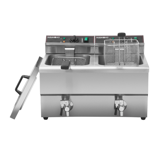 101110 - Commercial Countertop Electric Fryer - 8+8 Litre (Oil) Twin Tank with Drain Tap