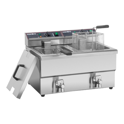 101110 - Commercial Countertop Electric Fryer - 8+8 Litre (Oil) Twin Tank with Drain Tap