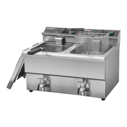 101110 - Commercial Countertop Electric Fryer - 8+8 Litre (Oil) Twin Tank with Drain Tap