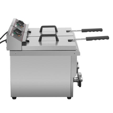 101110 - Commercial Countertop Electric Fryer - 8+8 Litre (Oil) Twin Tank with Drain Tap