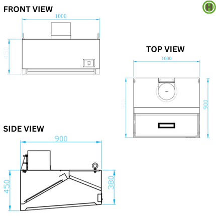 191001 - Wall-Mount Extraction Canopy / Range Hood 1000 mm