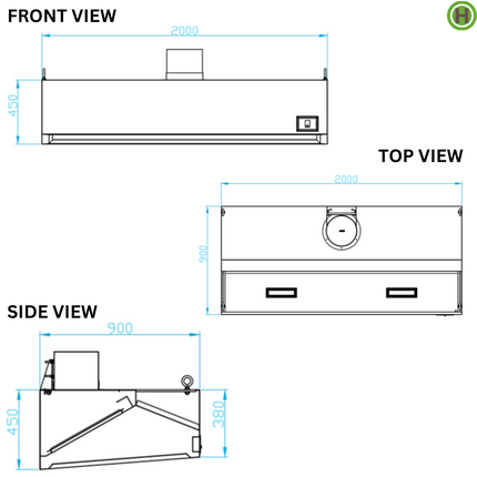 191002 - Wall-Mount Extraction Canopy / Range Hood 2000 mm