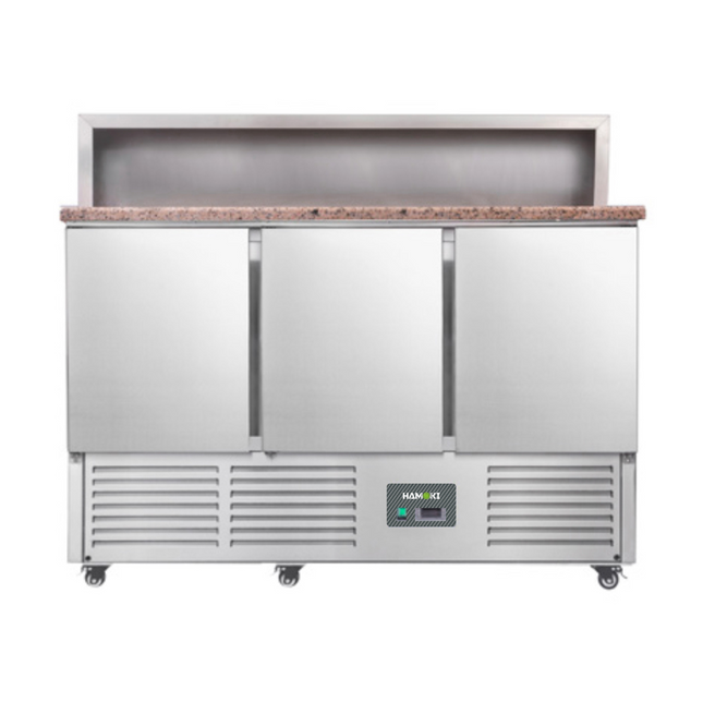 221039 - 3 Door Refrigerated Salad Prep Counter with Granite Worktop - 346L (PS903)