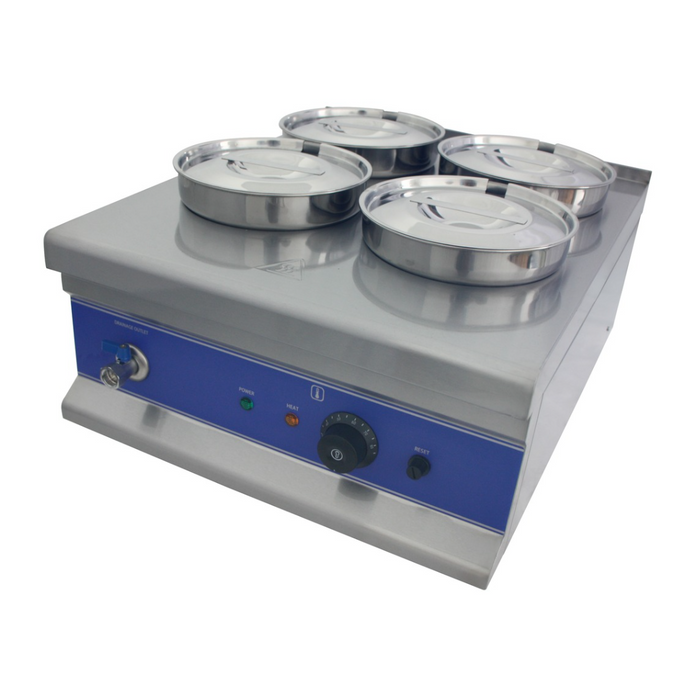 291003 - Hamoki BM-4x4 Four Pot Wet Heat Bain Marie – 4x4L, Plug In with Drain Tap