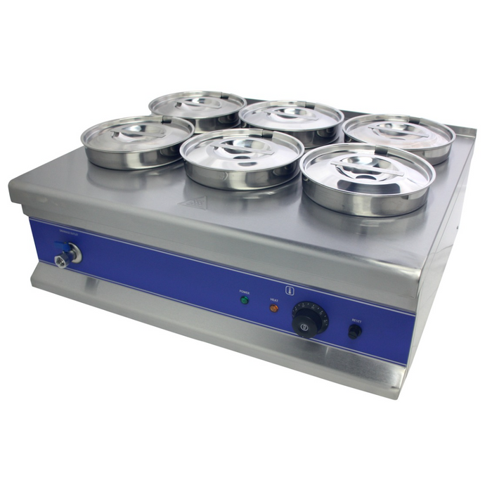 291004 - Hamoki BM-4x6 Six Round Pot Wet Heat Bain Marie –  6x4L, Plug In with Drain Tap