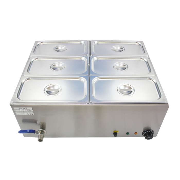 291008 - Hamoki BM-4V Six Pan Wet Heat Bain Marie – 6 x GN 1/3, Plug In with Drain Tap