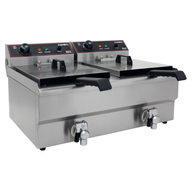 291019 - Countertop Commercial Electric Fryer - 2x9.5 Litre (Oil) Twin Tank with Drain Taps | EF-132V-P