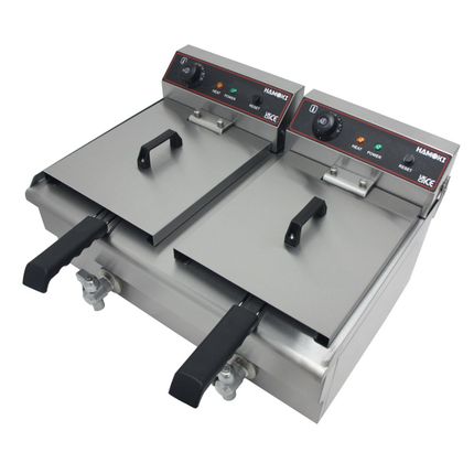 291019 - Countertop Commercial Electric Fryer - 2x9.5 Litre (Oil) Twin Tank with Drain Taps | EF-132V-P