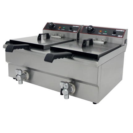 291019 - Countertop Commercial Electric Fryer - 2x9.5 Litre (Oil) Twin Tank with Drain Taps | EF-132V-P