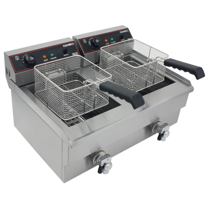 291019 - Countertop Commercial Electric Fryer - 2x9.5 Litre (Oil) Twin Tank with Drain Taps | EF-132V-P