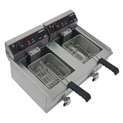 291019 - Countertop Commercial Electric Fryer - 2x9.5 Litre (Oil) Twin Tank with Drain Taps | EF-132V-P