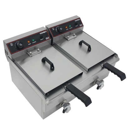 291019 - Countertop Commercial Electric Fryer - 2x9.5 Litre (Oil) Twin Tank with Drain Taps | EF-132V-P
