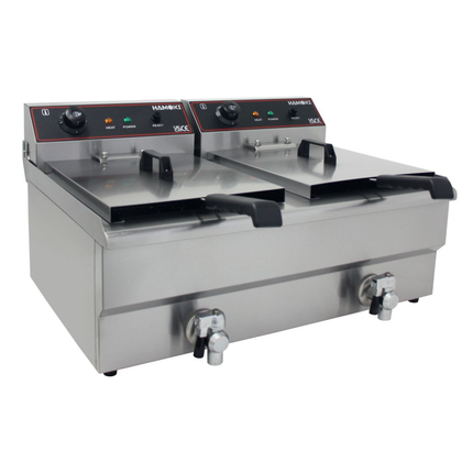 291021 - Countertop Commercial Electric Fryer - 2x11.5 Litre (Oil) Twin Tank with Drain Taps | EF-162V-P