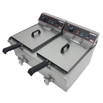 291021 - Countertop Commercial Electric Fryer - 2x11.5 Litre (Oil) Twin Tank with Drain Taps | EF-162V-P