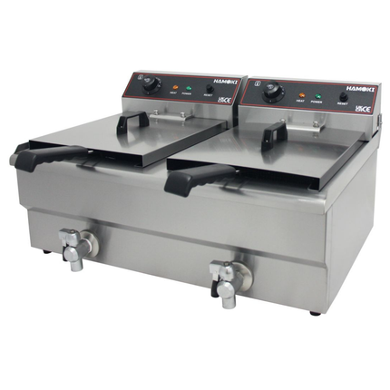 291021 - Countertop Commercial Electric Fryer - 2x11.5 Litre (Oil) Twin Tank with Drain Taps | EF-162V-P
