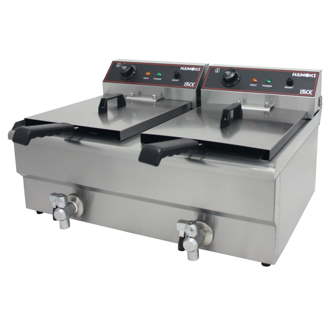 291021 - Countertop Commercial Electric Fryer - 2x11.5 Litre (Oil) Twin Tank with Drain Taps | EF-162V-P