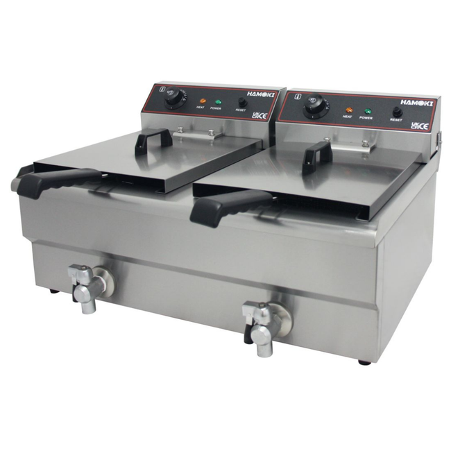 291021 - Countertop Commercial Electric Fryer - 2x11.5 Litre (Oil) Twin Tank with Drain Taps | EF-162V-P