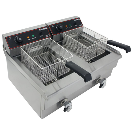 291021 - Countertop Commercial Electric Fryer - 2x11.5 Litre (Oil) Twin Tank with Drain Taps | EF-162V-P