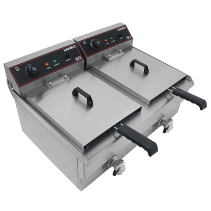 291021 - Countertop Commercial Electric Fryer - 2x11.5 Litre (Oil) Twin Tank with Drain Taps | EF-162V-P