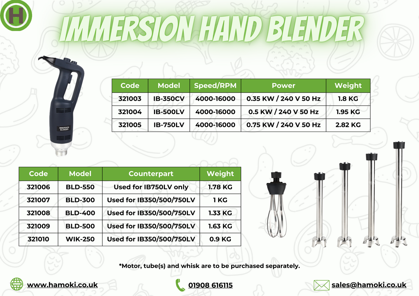 321006 - Immersion Hand Blender 550mm Tube