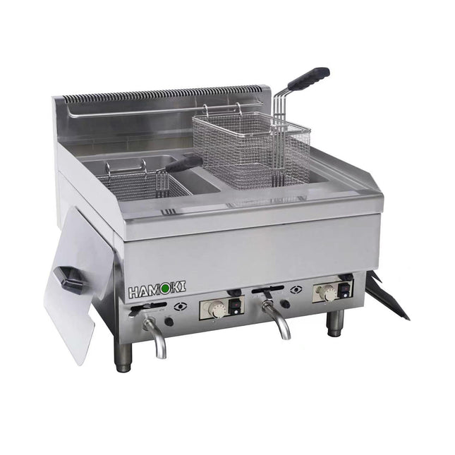 101119 - Commercial Countertop Gas Fryer - 2x9.5 Litre (Oil) Twin Tank with Drain Tap | 6G-TRC-2